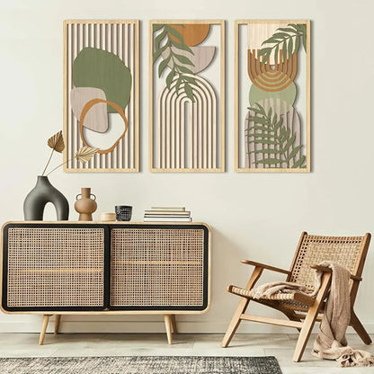 Bohemian Wooden Wall Art Set of 3, Hollow Geometric Wall Plaques