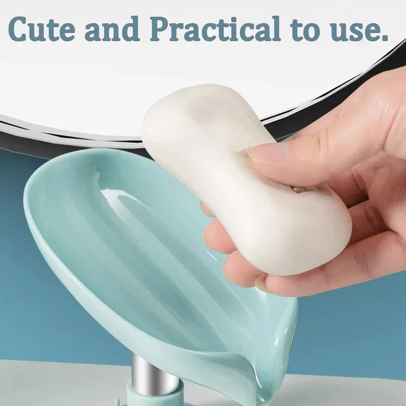 Leaf-Shaped Draining Soap Dish with Suction