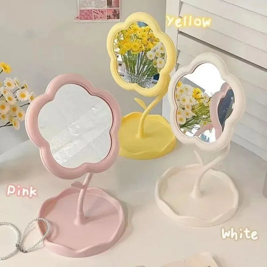 Flower Shaped Vanity Mirror, Cute Freestanding Desktop Makeup Mirror