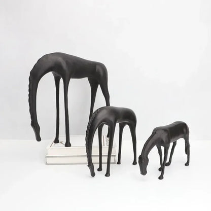 Black Cast Iron Abstract Horse and Deer Statue