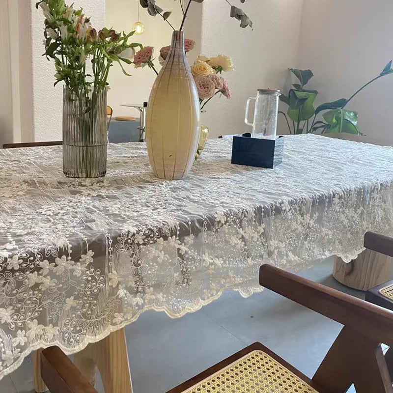 Lace Rectangular Tablecloth, Vintage Floral Polyester Table Cover