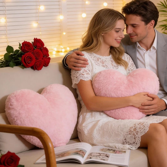 Pink Heart Throw Pillow, Soft Plush Cushion, 30 x 40 cm
