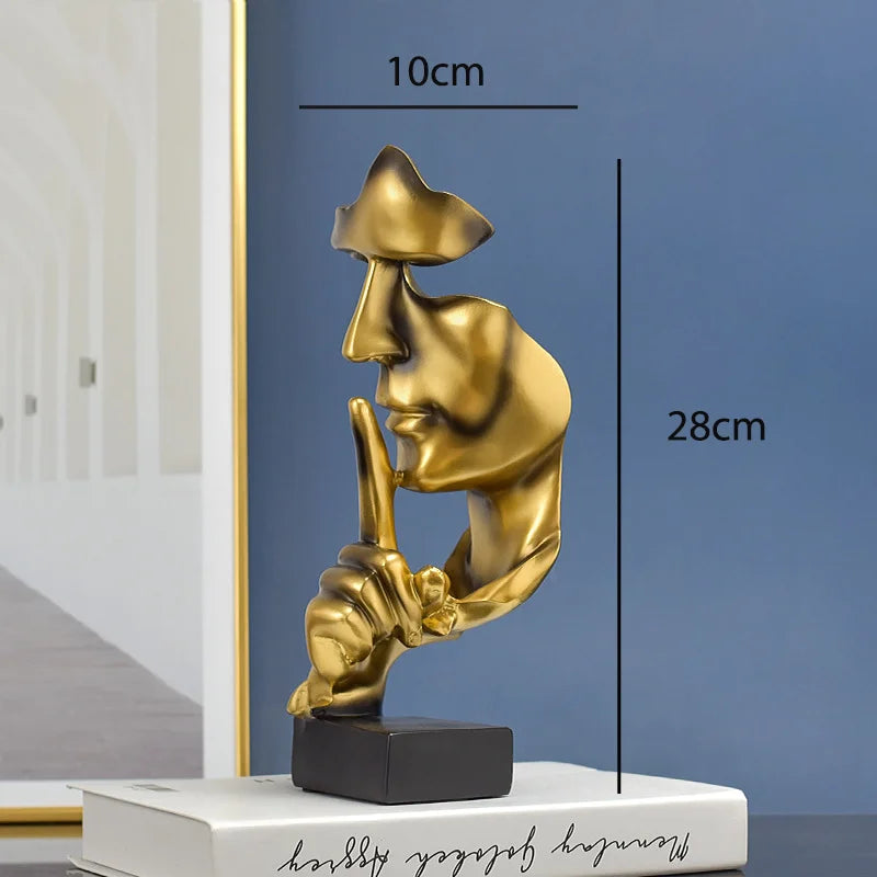 Silence Is Gold Thinker Statue, Abstract Resin Face Sculpture