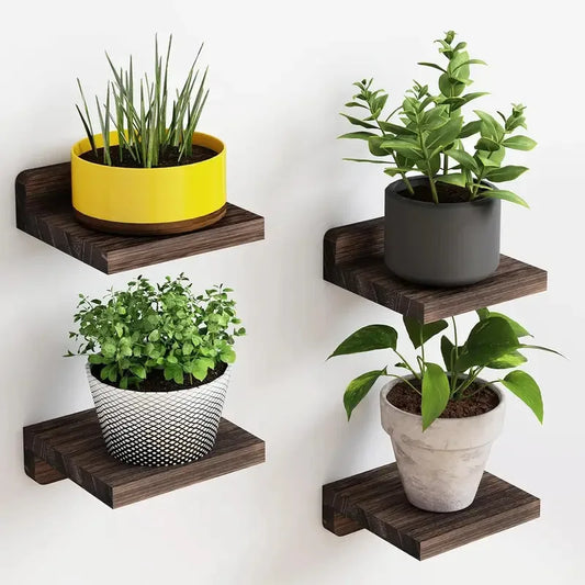 Small Floating Shelves Set of 4, 5 Inch Wood Wall Display Ledges