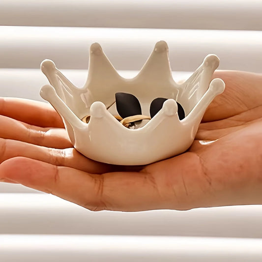 Crown Jewelry Dish, Octagonal Ceramic Ring and Earring Tray