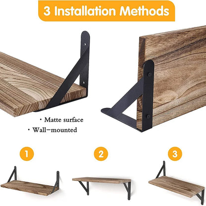 Wooden Floating Wall Shelf with Metal Frame