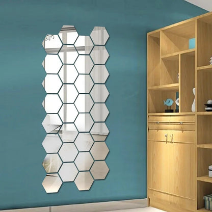 Hexagon Acrylic Mirror Wall Decals, 12 Pieces