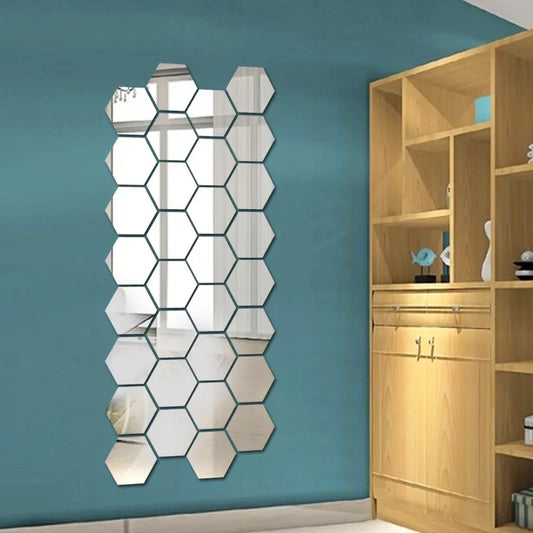 Hexagon Acrylic Mirror Wall Decals, 12 Pieces
