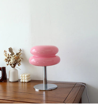 Macaron Glass Table Lamp, Pastel USB Bedside Lamp for Bedroom