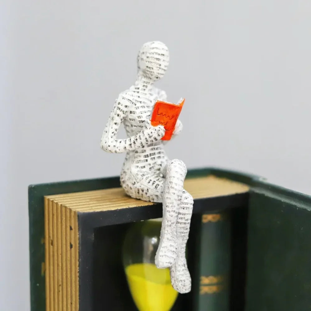 Reading Woman Resin Sculpture, Abstract Bookshelf Figurine Decor