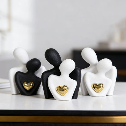 Couple Hugging Heart Sculpture, Modern Resin Love Figurine