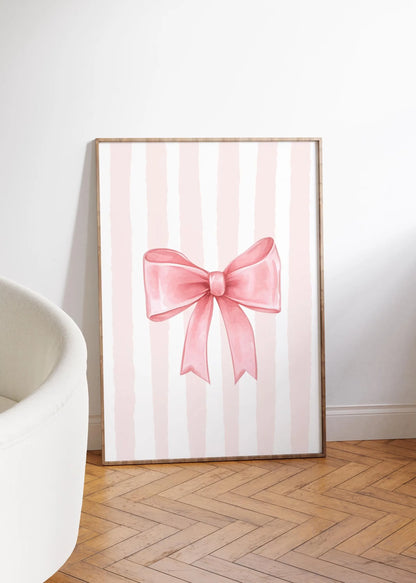 Pink Bow Canvas Art Print, French Pastel Coquette Wall Art
