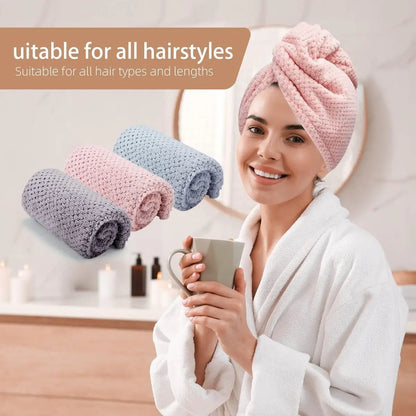 Hair Towel Wrap, Textured Quick Dry Button Hair Turban