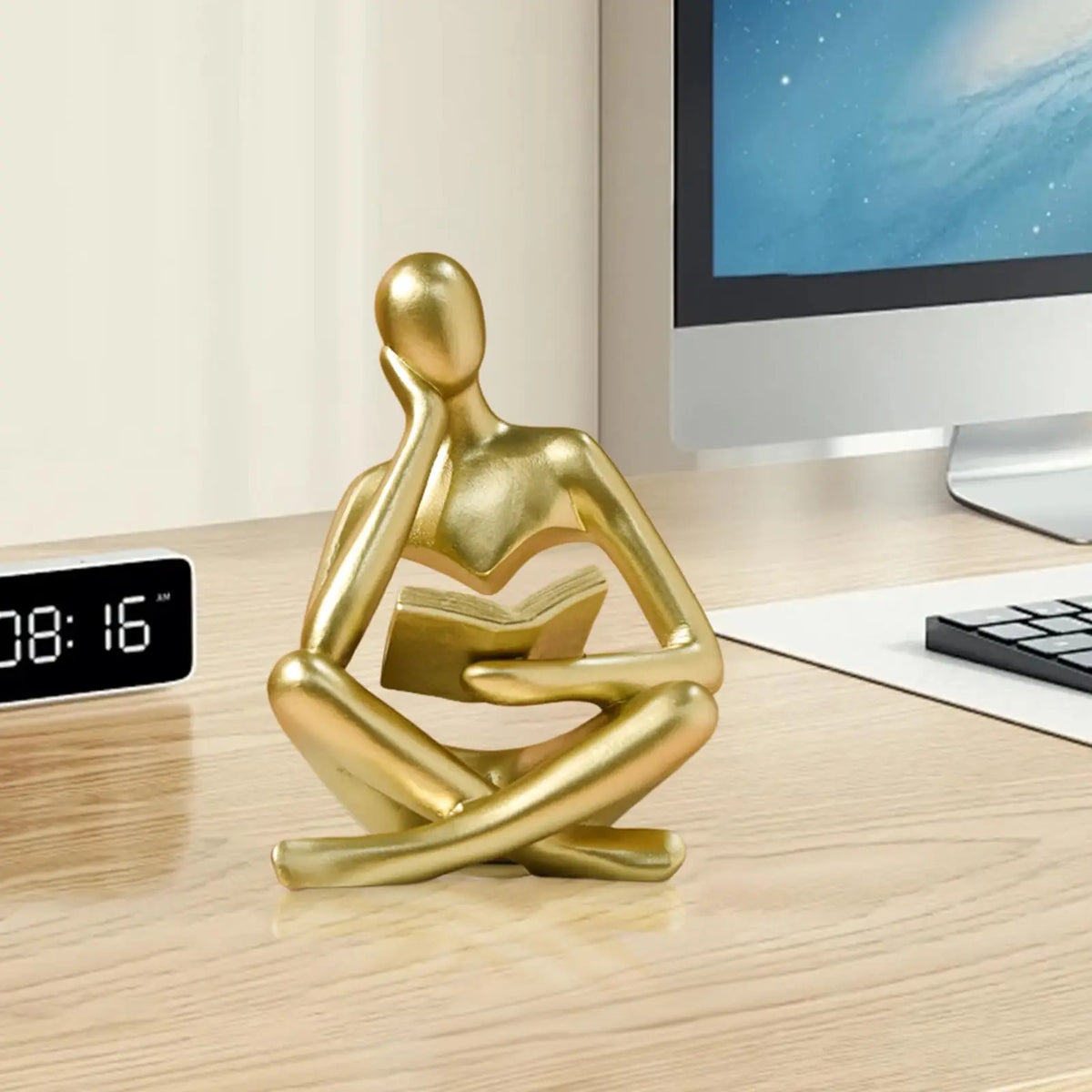 Reading Thinker Bookshelf Statue, Abstract Resin Book Lover Decor