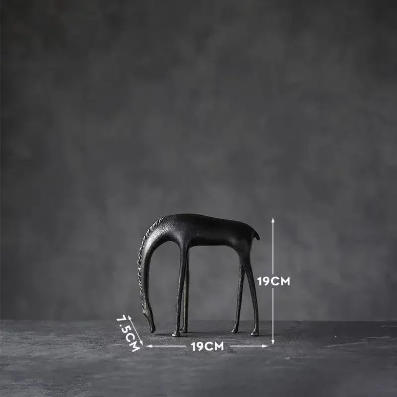 Black Cast Iron Abstract Horse and Deer Statue