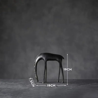 Black Cast Iron Abstract Horse and Deer Statue