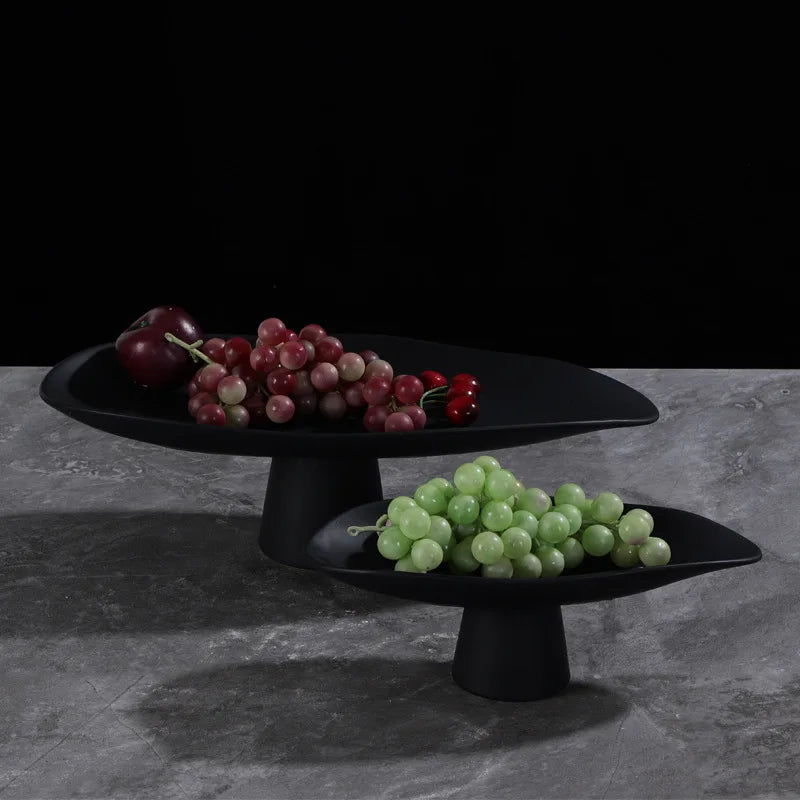 Pedestal Fruit Tray, Modern Resin Footed Dish, White or Black