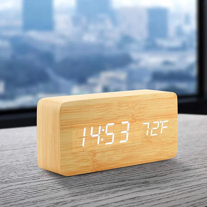 Wooden Digital Alarm Clock with Temperature