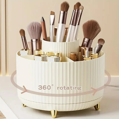 Rotating Makeup Brush Holder, 5 Slot Striped Vanity Organizer