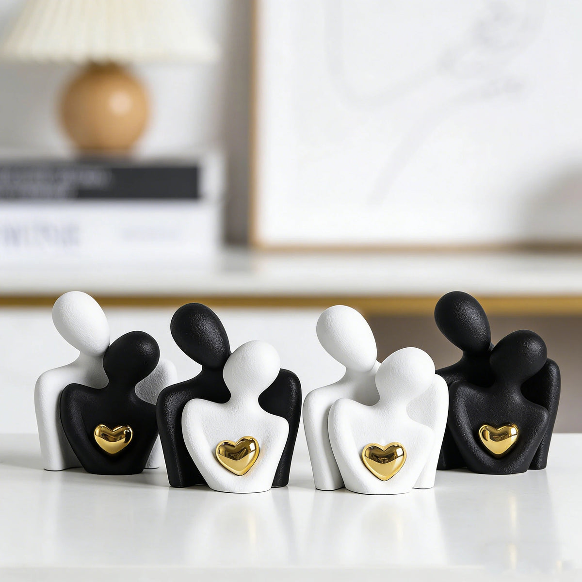 Couple Hugging Heart Sculpture, Modern Resin Love Figurine