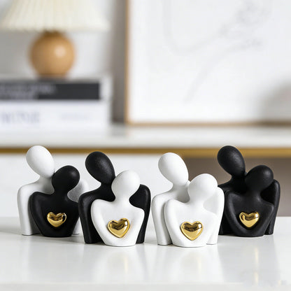 Couple Hugging Heart Sculpture, Modern Resin Love Figurine
