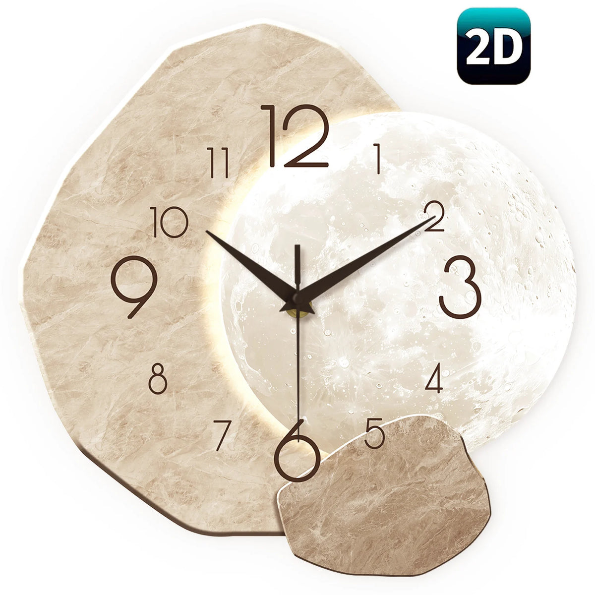 Moon Wall Clock, Silent Wooden Minimalist Clock, 12 to 16 Inch