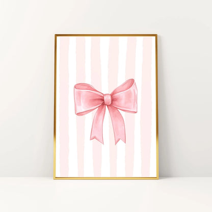 Pink Bow Canvas Art Print, French Pastel Coquette Wall Art