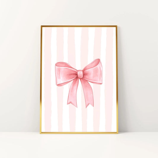 Pink Bow Canvas Art Print, French Pastel Coquette Wall Art