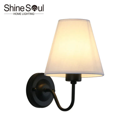 Nordic Fabric Wall Lamp, Iron Bedside Sconce with Cloth Shade, E27