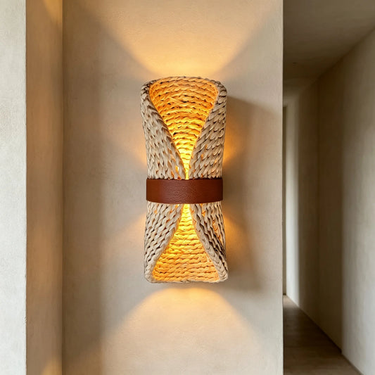 Woven Rattan Wall Lamp, Hand Woven Farmhouse Wall Sconce