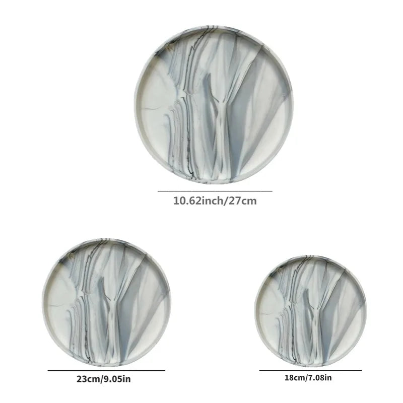 Round Vanity Tray, Decorative Marble Pattern Bathroom Organizer