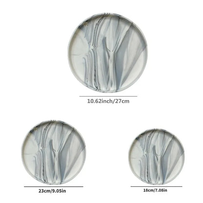 Round Vanity Tray, Decorative Marble Pattern Bathroom Organizer