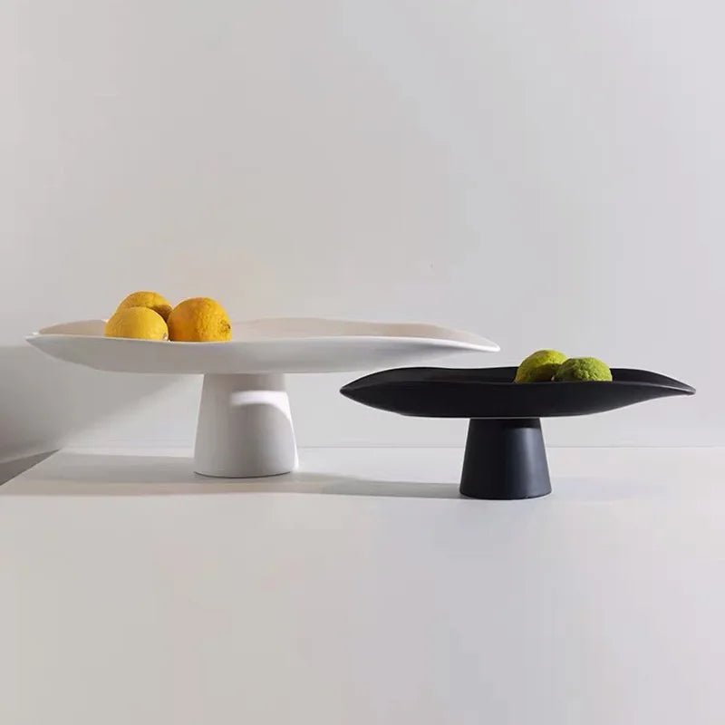 Pedestal Fruit Tray, Modern Resin Footed Dish, White or Black