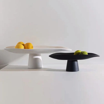 Pedestal Fruit Tray, Modern Resin Footed Dish, White or Black