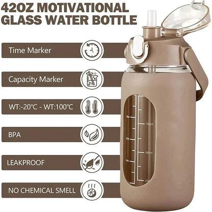 1L Glass Water Bottle with Straw and Sleeve