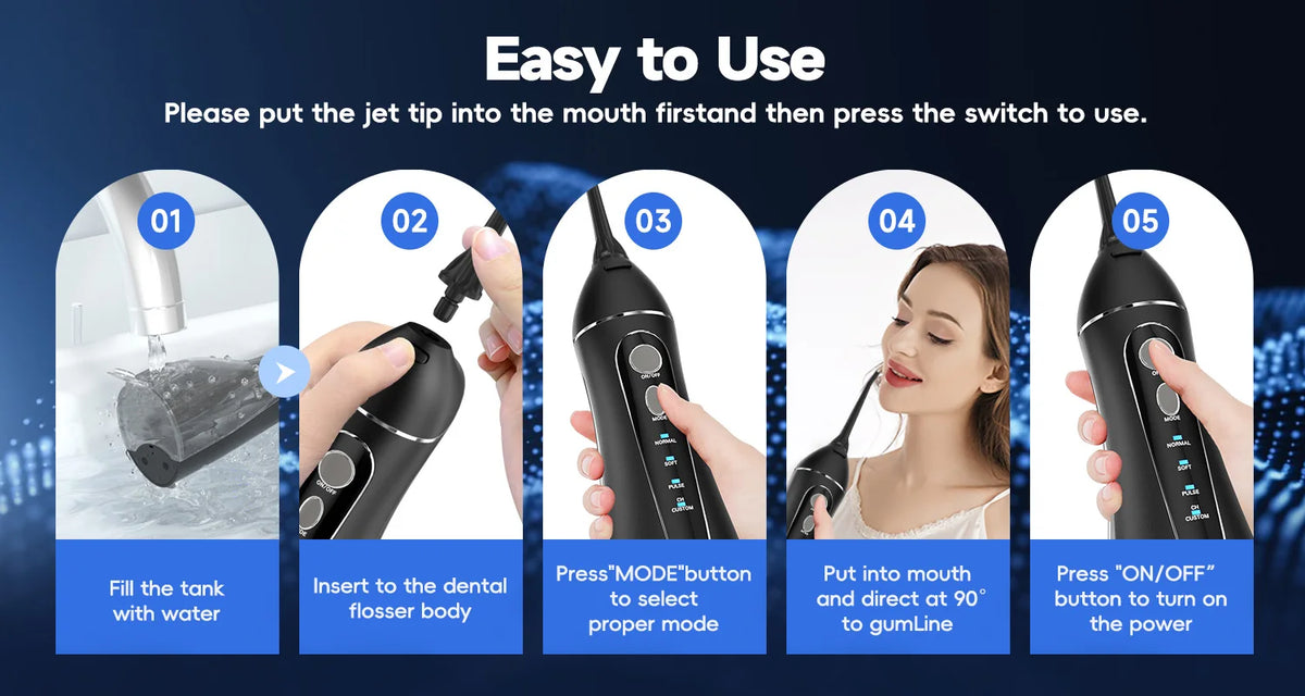 Cordless Rechargeable Water Flosser with 4 Nozzles