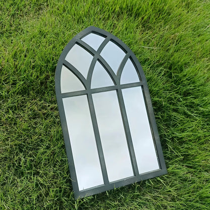 Arched Windowpane Wall Mirror, Wood Frame Minimalist Arch Mirror