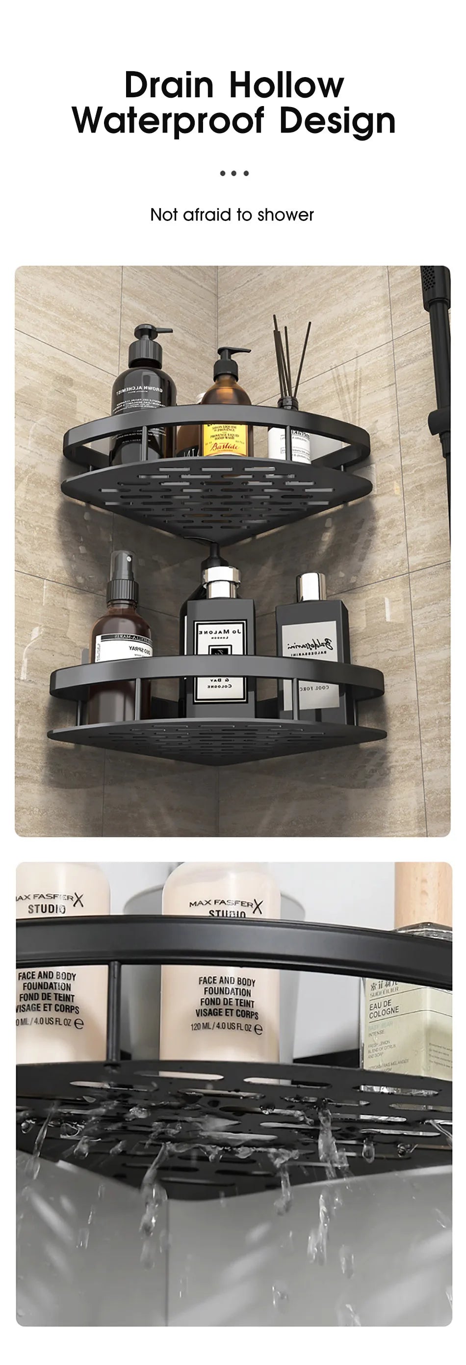 Corner Shower Shelf, No Drill Aluminum Bathroom Caddy