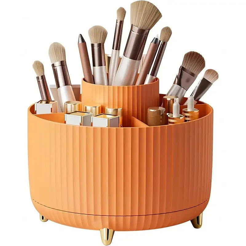 Rotating Makeup Brush Holder, 5 Slot Striped Vanity Organizer