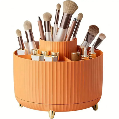 Rotating Makeup Brush Holder, 5 Slot Striped Vanity Organizer