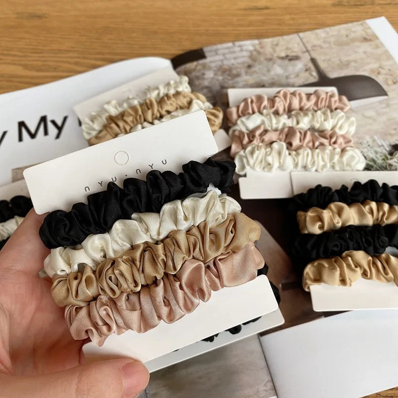 Satin Scrunchie Set, 4 Small Elastic Hair Ties