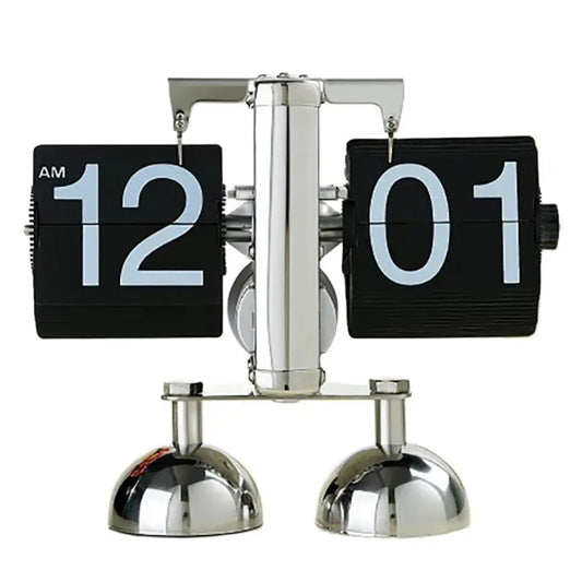 Retro Flip Desk Clock, Mechanical Stainless Steel Table Clock