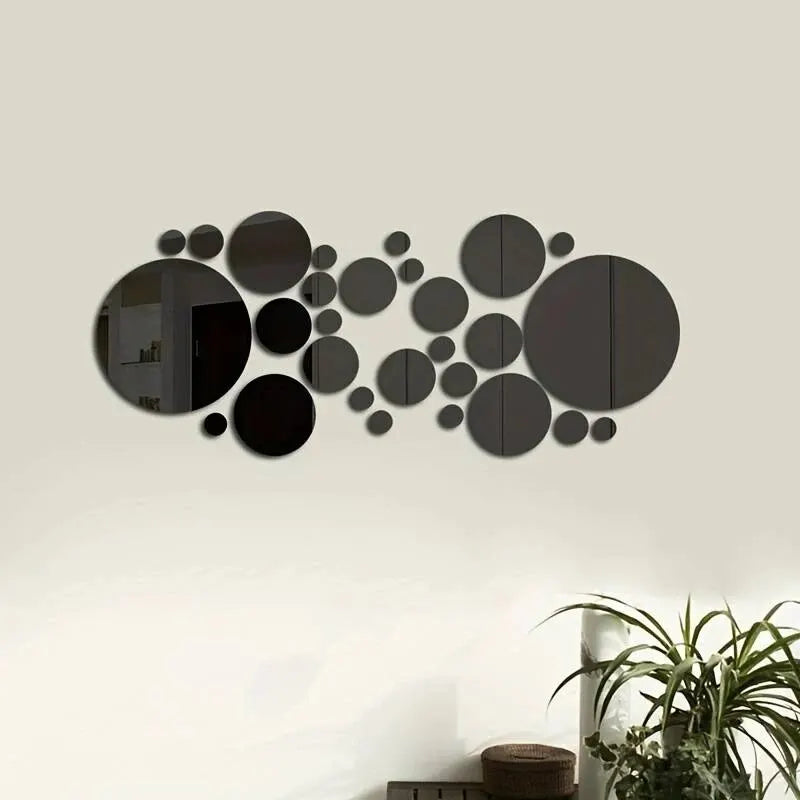 3D Acrylic Round Mirror Wall Stickers, 26 Pieces