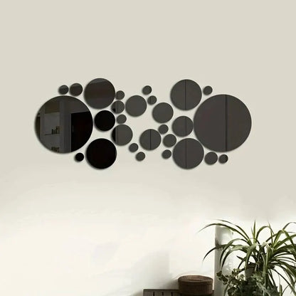 3D Acrylic Round Mirror Wall Stickers, 26 Pieces