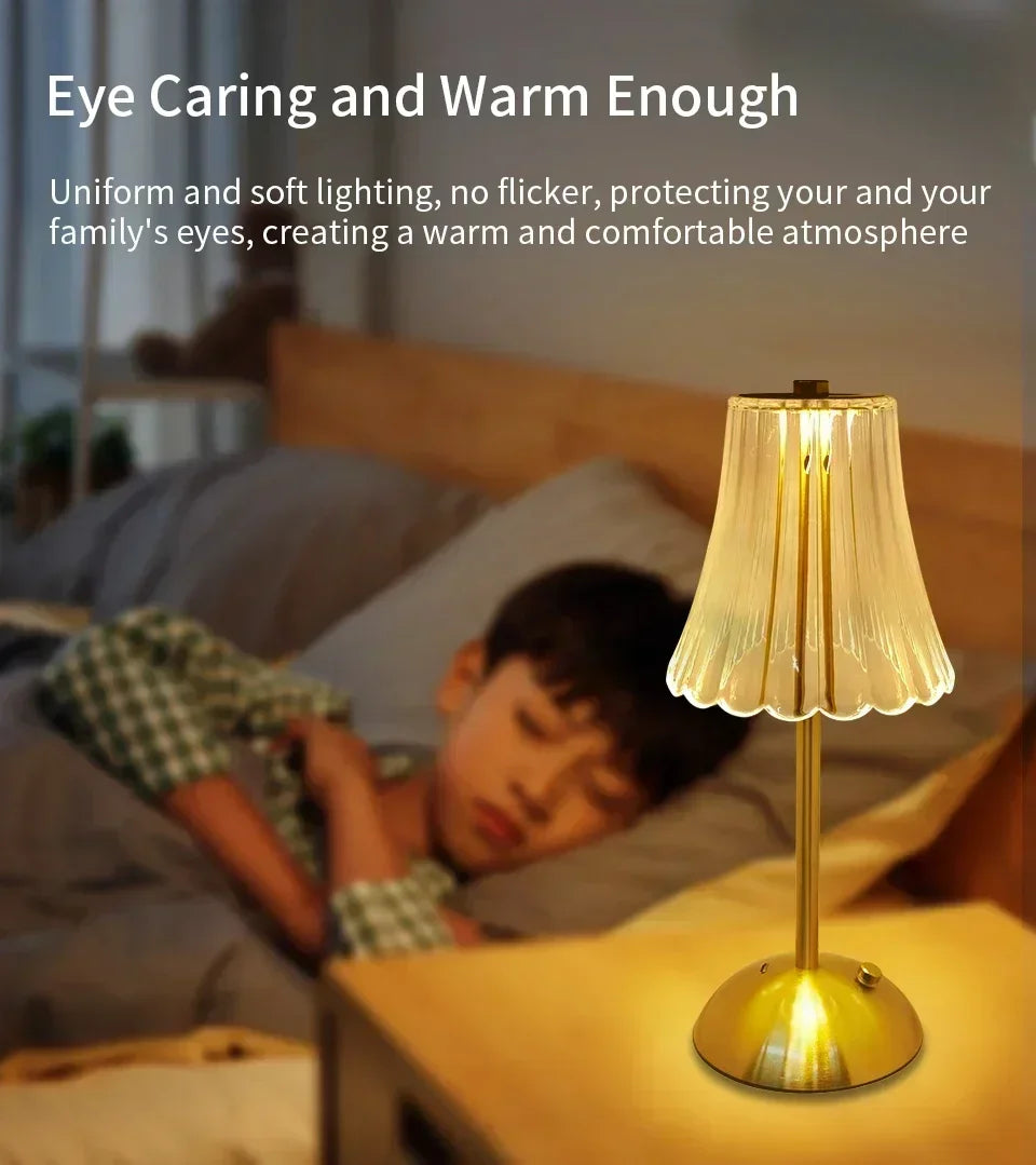 Crystal Touch Table Lamp, USB Rechargeable
