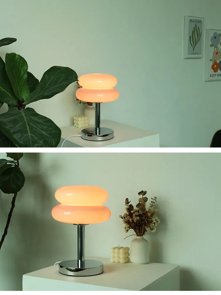 Macaron Glass Table Lamp, Pastel USB Bedside Lamp for Bedroom