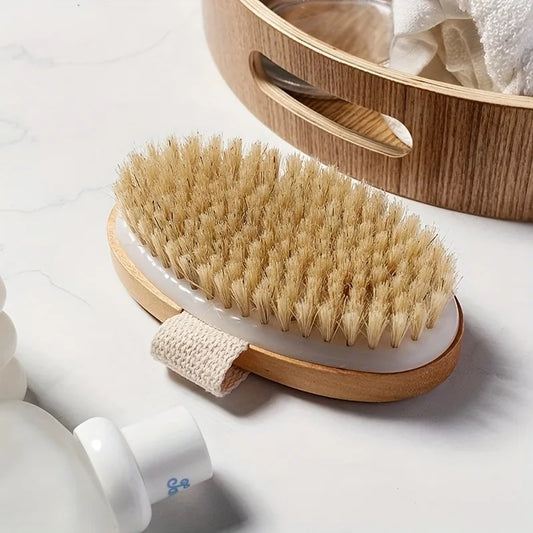 Body Brush, Natural Bristle Wet and Dry Bath and Shower Brush