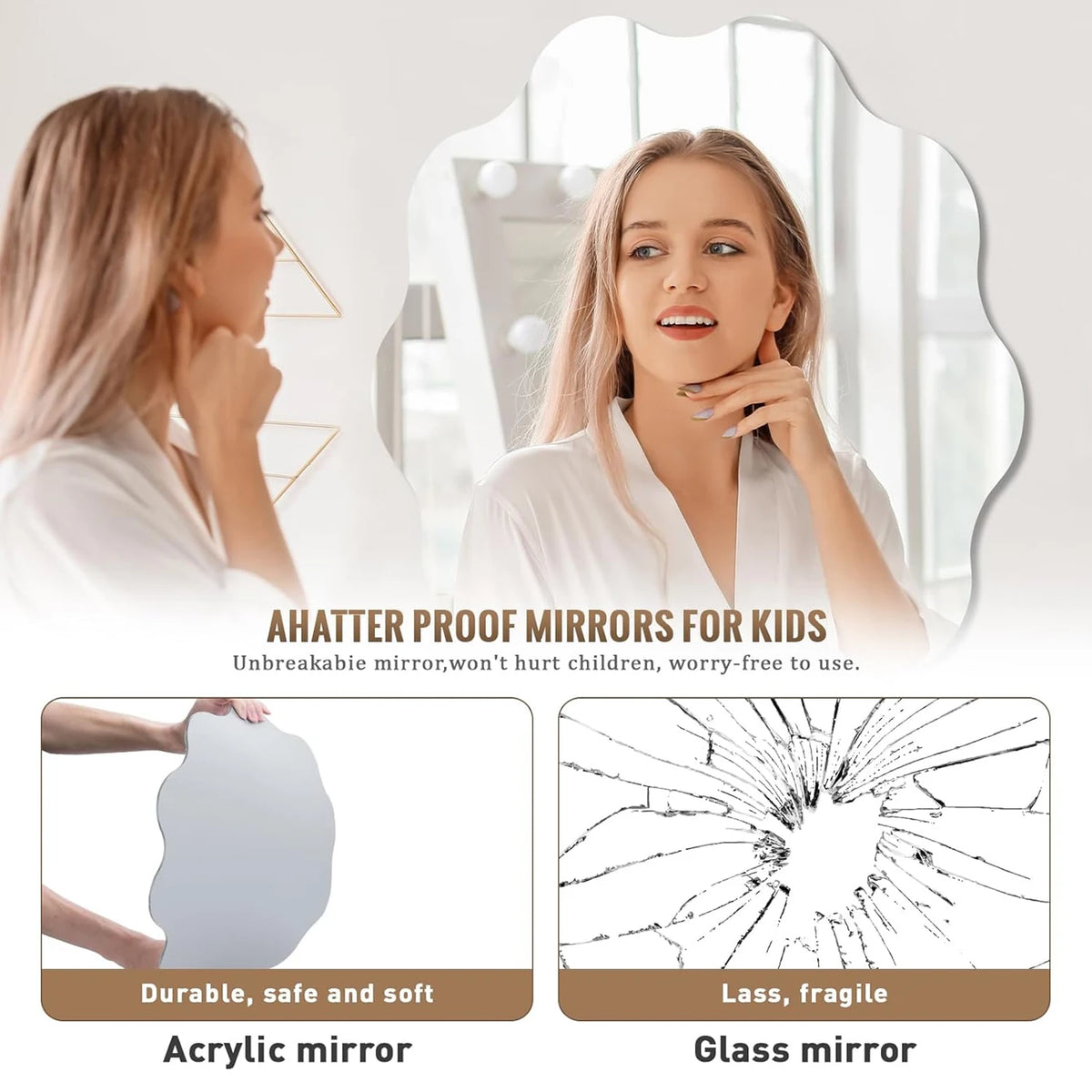 Irregular Acrylic Wall Mirror, Frameless Shatterproof Accent Mirror