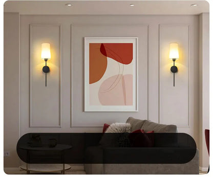 Retro Cloth Shade Wall Lamp, Black Iron Bedside Wall Sconce