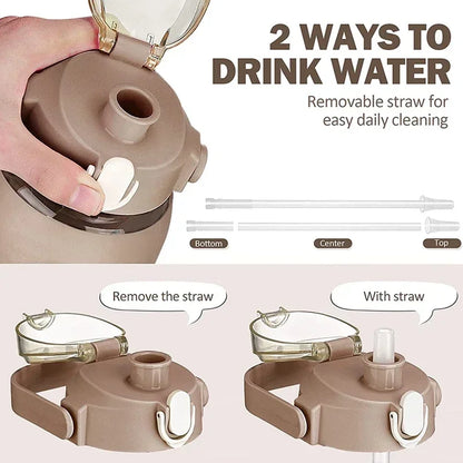 1L Glass Water Bottle with Straw and Sleeve